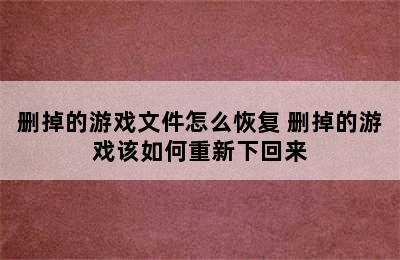 删掉的游戏文件怎么恢复 删掉的游戏该如何重新下回来